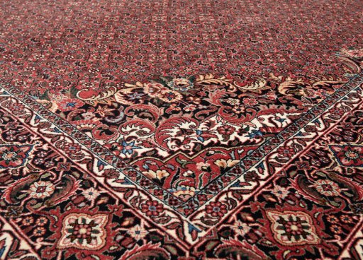 Surface texture of New Bijar rug with natural Wool and intricate pattern