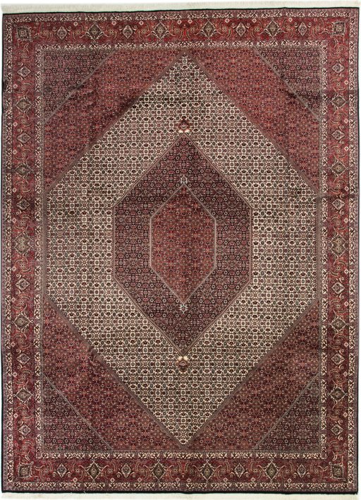 Full view of New Bijar rug from Iran / Persia, 410 × 300 cm in Beige tones