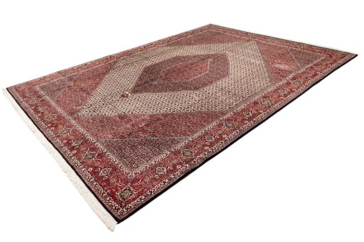 Close-up detail of New Bijar rug from Iran / Persia showing Wool weave