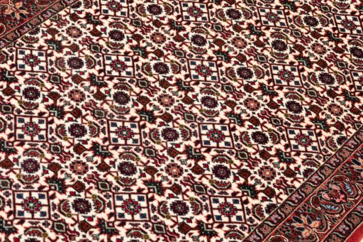 Backside of handmade New Bijar rug showing knot structure and weave density