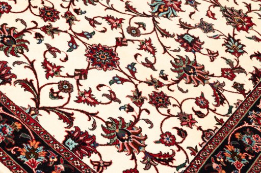 Backside of handmade New Bijar rug showing knot structure and weave density