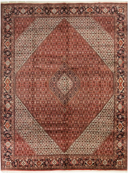 Full view of New Bijar rug from Iran / Persia, 393 × 300 cm in Red tones
