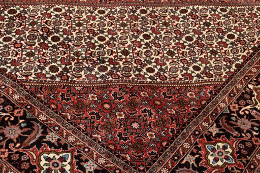 Backside of handmade New Bijar rug showing knot structure and weave density