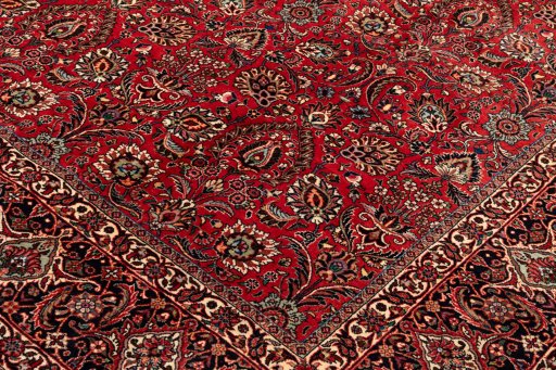 Backside of handmade New Bijar rug showing knot structure and weave density
