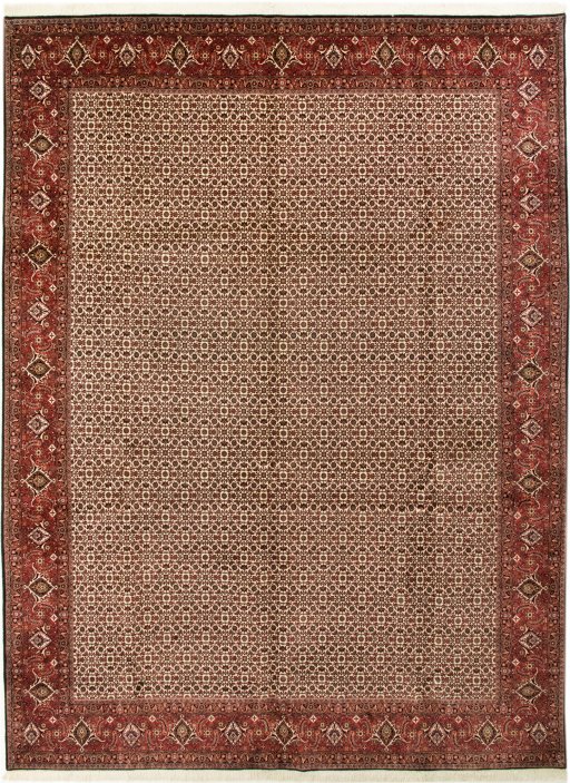 Full view of New Bijar rug from Iran / Persia, 402 × 300 cm in Beige tones