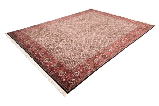 Corner detail of New Bijar rug showing border pattern and Wool pile