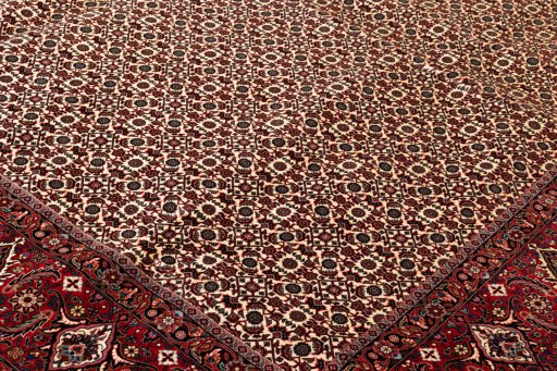 Backside of handmade New Bijar rug showing knot structure and weave density