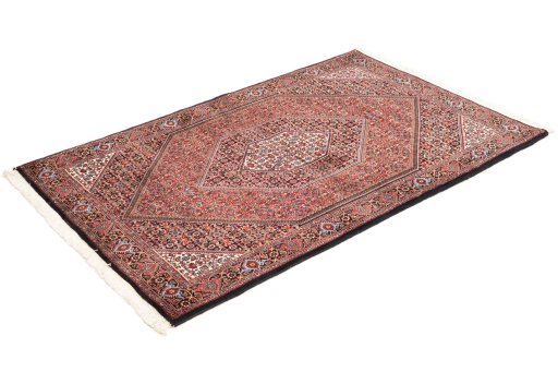 Corner detail of New Bijar rug showing border pattern and Wool pile