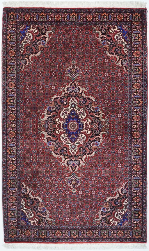 Full view of New Bijar rug from Iran / Persia, 185 × 113 cm in Multi Color tones