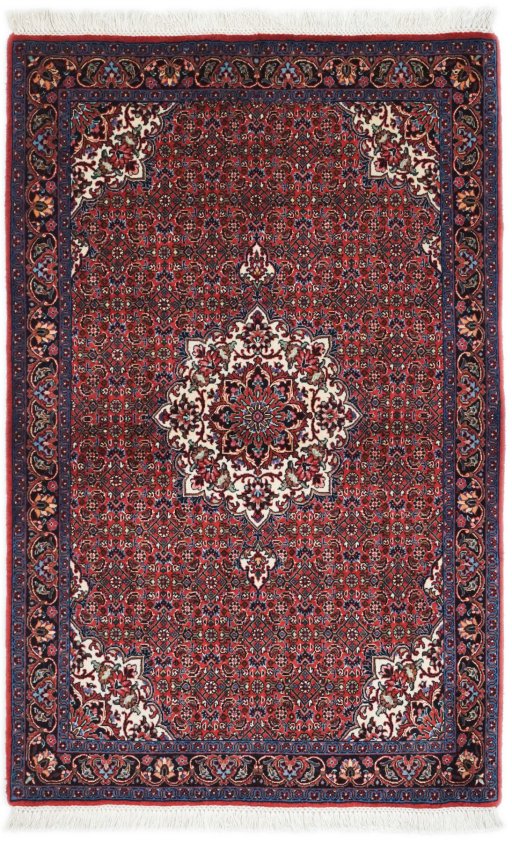 Full view of New Bijar rug from Iran / Persia, 150 × 95 cm in Multi Color tones