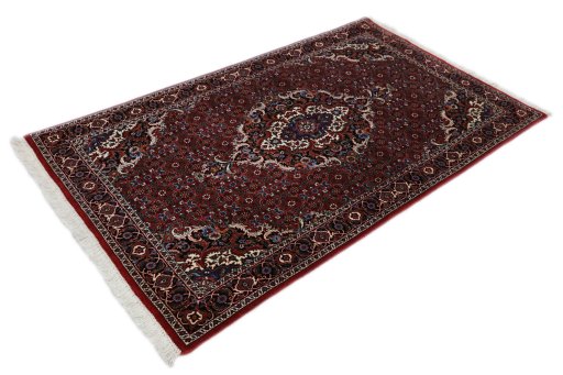 Corner detail of New Bijar rug showing border pattern and Wool pile