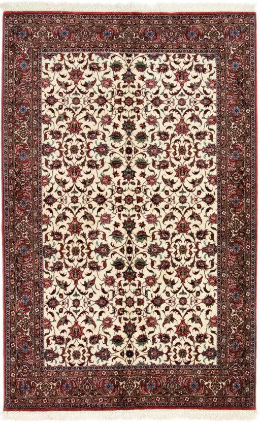 Full view of New Bijar rug from Iran / Persia, 210 × 135 cm in Beige tones