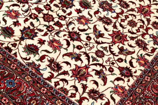 Backside of handmade New Bijar rug showing knot structure and weave density