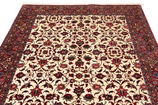 Full view of New Bijar rug from Iran / Persia, 210 × 135 cm in Beige tones
