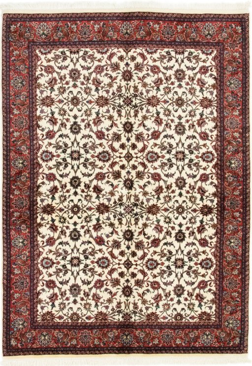 Full view of New Bijar rug from Iran / Persia, 210 × 145 cm in Beige tones