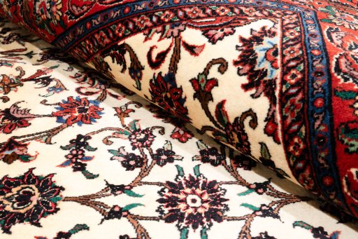 Close-up detail of New Bijar rug from Iran / Persia showing Wool weave