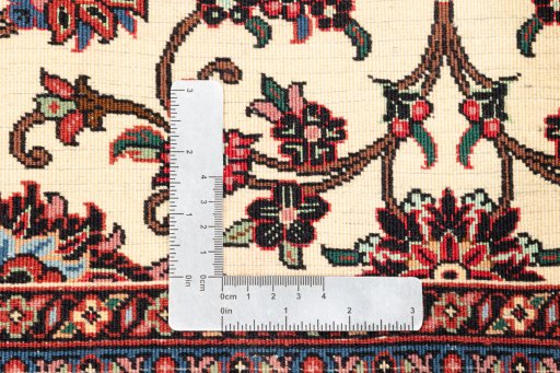 Backside of handmade New Bijar rug showing knot structure and weave density
