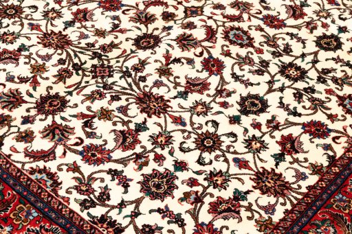Backside of handmade New Bijar rug showing knot structure and weave density