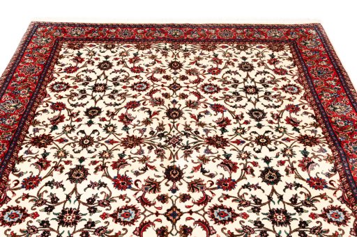 Full view of New Bijar rug from Iran / Persia, 210 × 145 cm in Beige tones