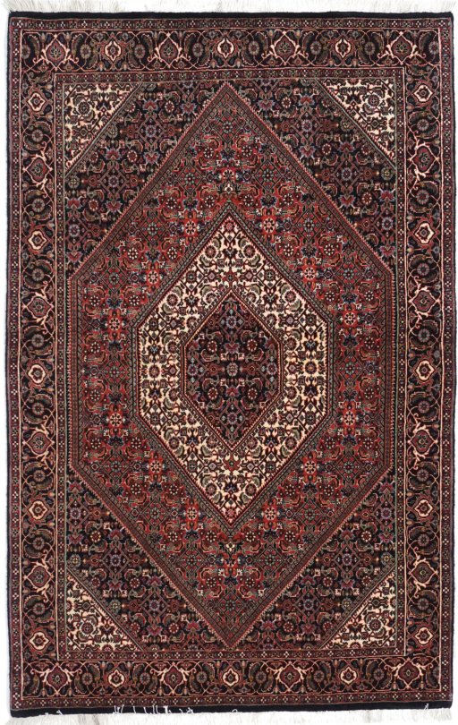 Full view of New Bijar rug from Iran / Persia, 174 × 111 cm in Multi Color tones