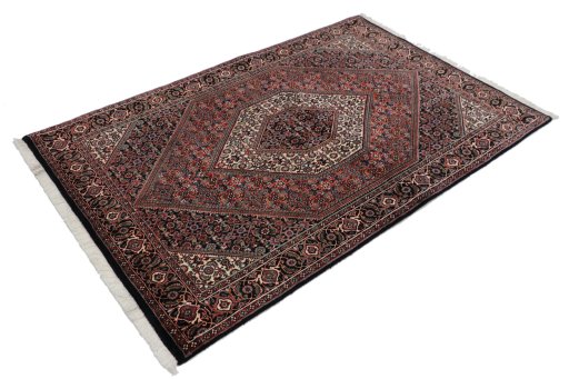 Corner detail of New Bijar rug showing border pattern and Wool pile