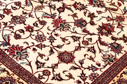 Backside of handmade New Bijar rug showing knot structure and weave density