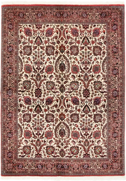Full view of New Bijar rug from Iran / Persia, 201 × 144 cm in Beige tones