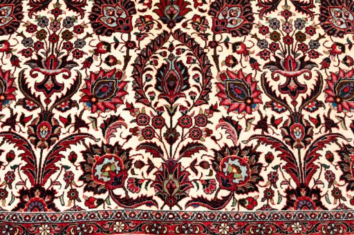 Corner detail of New Bijar rug showing border pattern and Wool pile