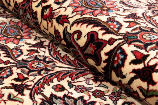 Close-up detail of New Bijar rug from Iran / Persia showing Wool weave