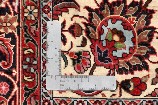 Backside of handmade New Bijar rug showing knot structure and weave density