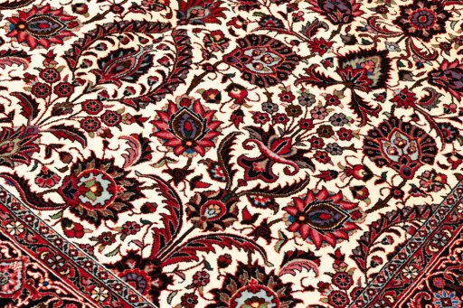 Backside of handmade New Bijar rug showing knot structure and weave density