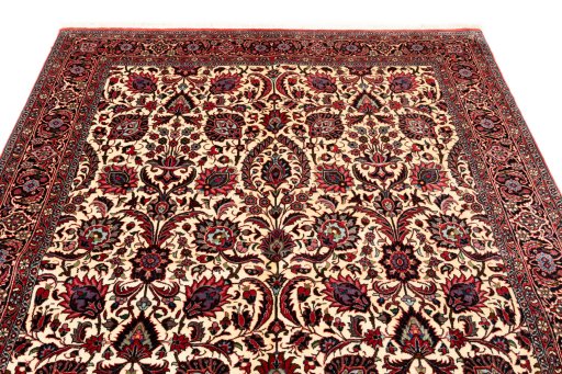 Full view of New Bijar rug from Iran / Persia, 201 × 144 cm in Beige tones