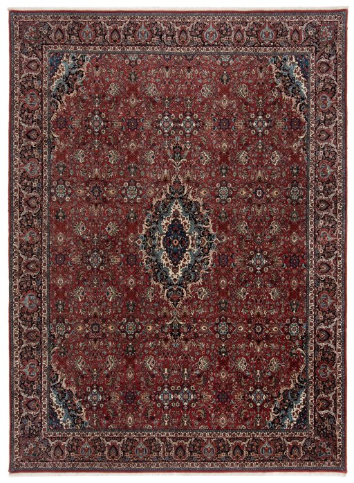 Full view of New Bijar rug from Iran / Persia, 425 × 305 cm in Multi Color tones