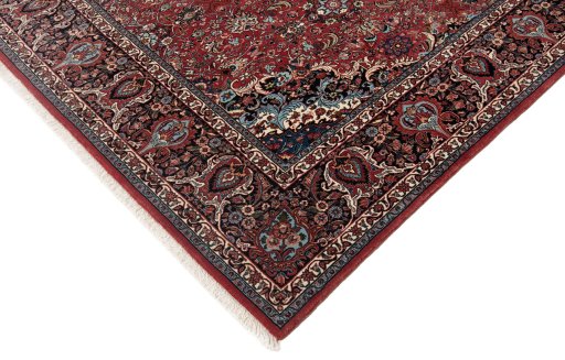 Corner detail of New Bijar rug showing border pattern and Wool pile