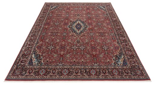 Backside of handmade New Bijar rug showing knot structure and weave density