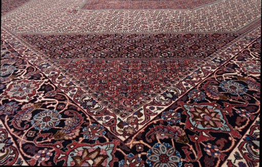 Corner detail of New Bijar rug showing border pattern and Wool pile