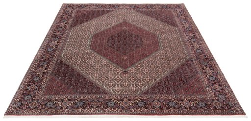 Backside of handmade New Bijar rug showing knot structure and weave density