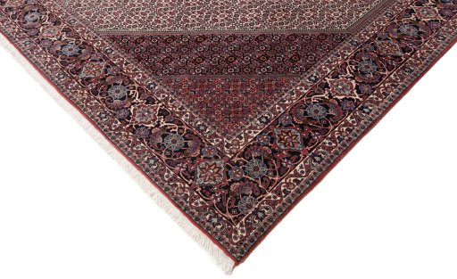 Full view of New Bijar rug from Iran / Persia, 357 × 303 cm in Beige tones