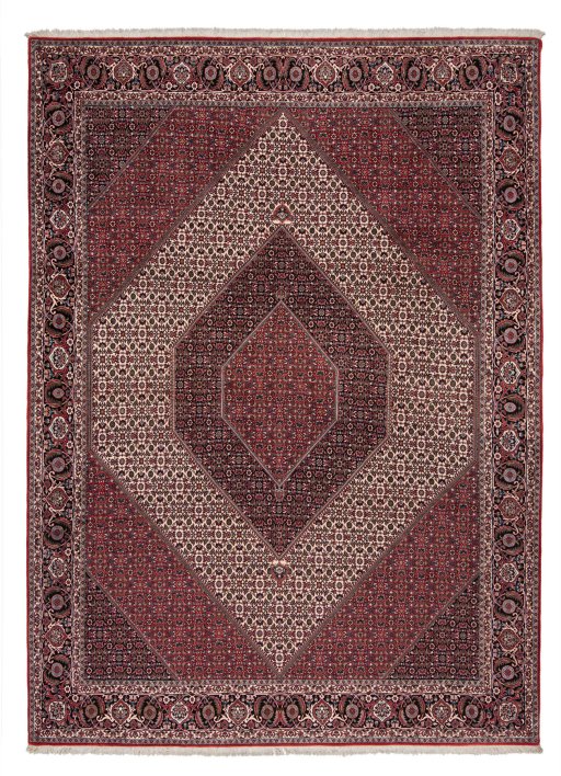 Full view of New Bijar rug from Iran / Persia, 352 × 258 cm in Multi Color tones