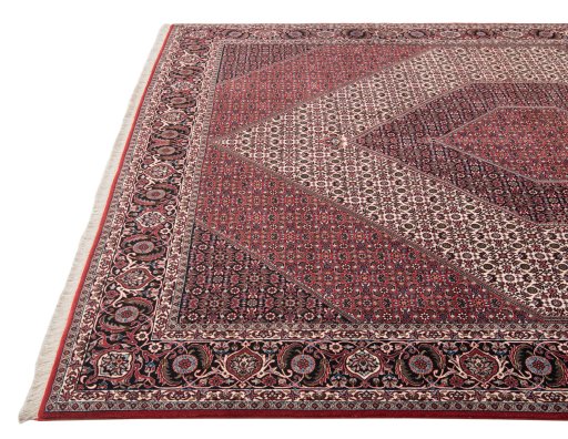 Backside of handmade New Bijar rug showing knot structure and weave density
