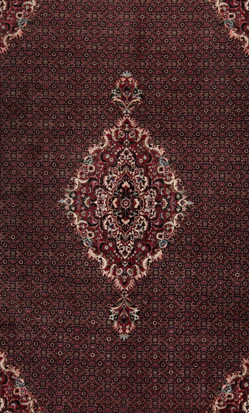 Corner detail of New Bijar rug showing border pattern and Wool pile