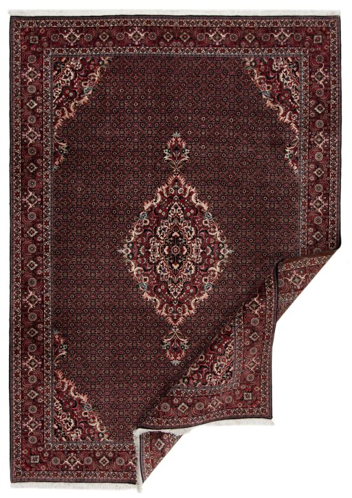 Close-up detail of New Bijar rug from Iran / Persia showing Wool weave
