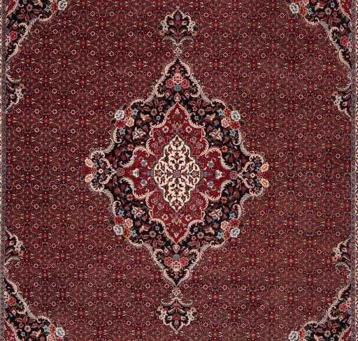 Close-up detail of New Bijar rug from Iran / Persia showing Wool weave