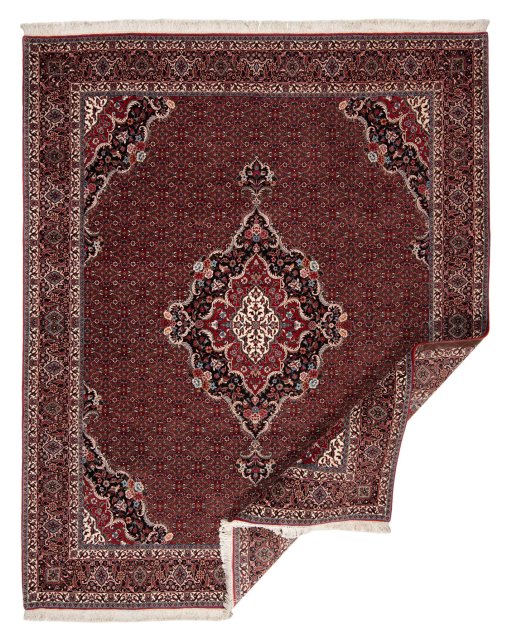 Close-up detail of New Bijar rug from Iran / Persia showing Wool weave