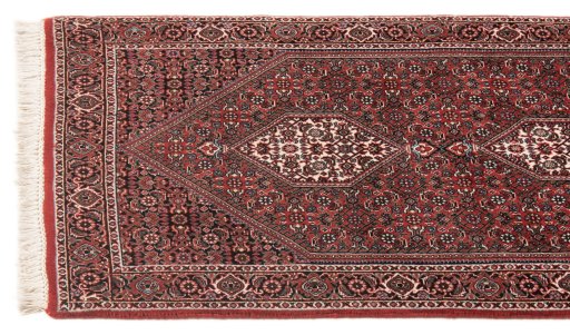 Corner detail of New Bijar rug showing border pattern and Wool pile