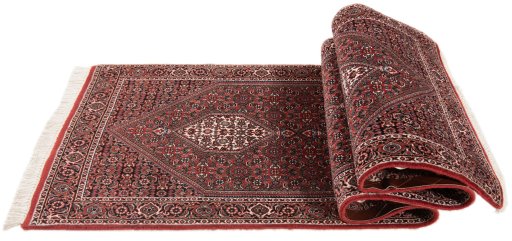 Corner detail of New Bijar rug showing border pattern and Wool pile