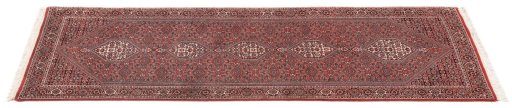 Full view of New Bijar rug from Iran / Persia, 248 × 77 cm in Red tones