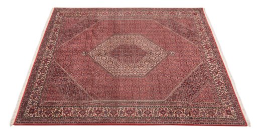 Corner detail of New Bijar rug showing border pattern and Wool pile