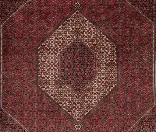 Corner detail of New Bijar rug showing border pattern and Wool pile