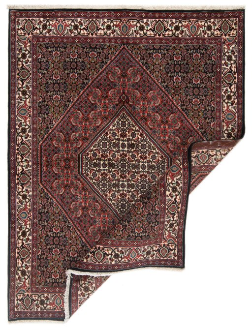 Surface texture of 1990s Bijar rug with natural Wool and intricate pattern
